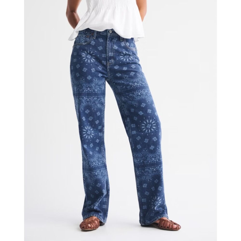 Abercrombie & Fitch Curve Love High Rise 90s Relaxed Bandana Print Jean